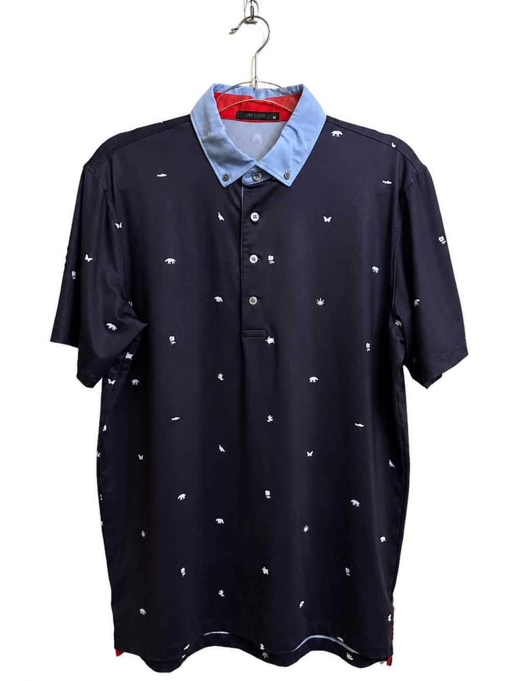 Greyson Golf Performance Polo Navy Blue Micro Animal Print